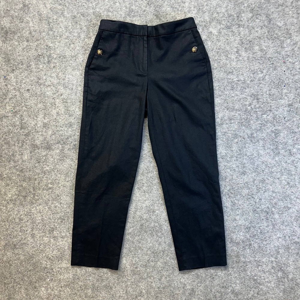 J. Crew Linen Pants Womens Size 6 Black Button Tab Slant Pockets